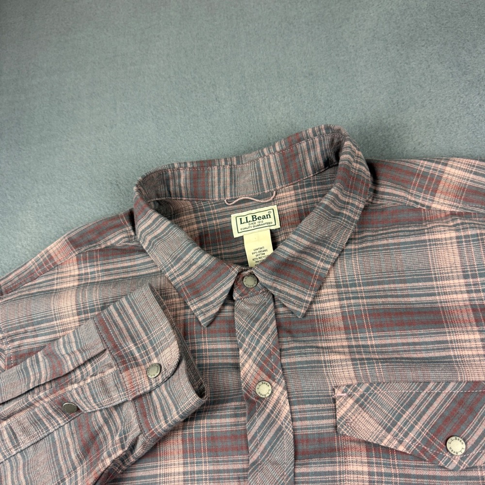 LL Bean Mountainside Flannel Shirt Men's 2XL Purple Plaid Snap Front Long Sleeve